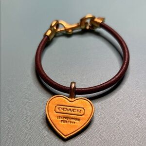 Coach Gold Heart Charm Bracelet with Brown Band